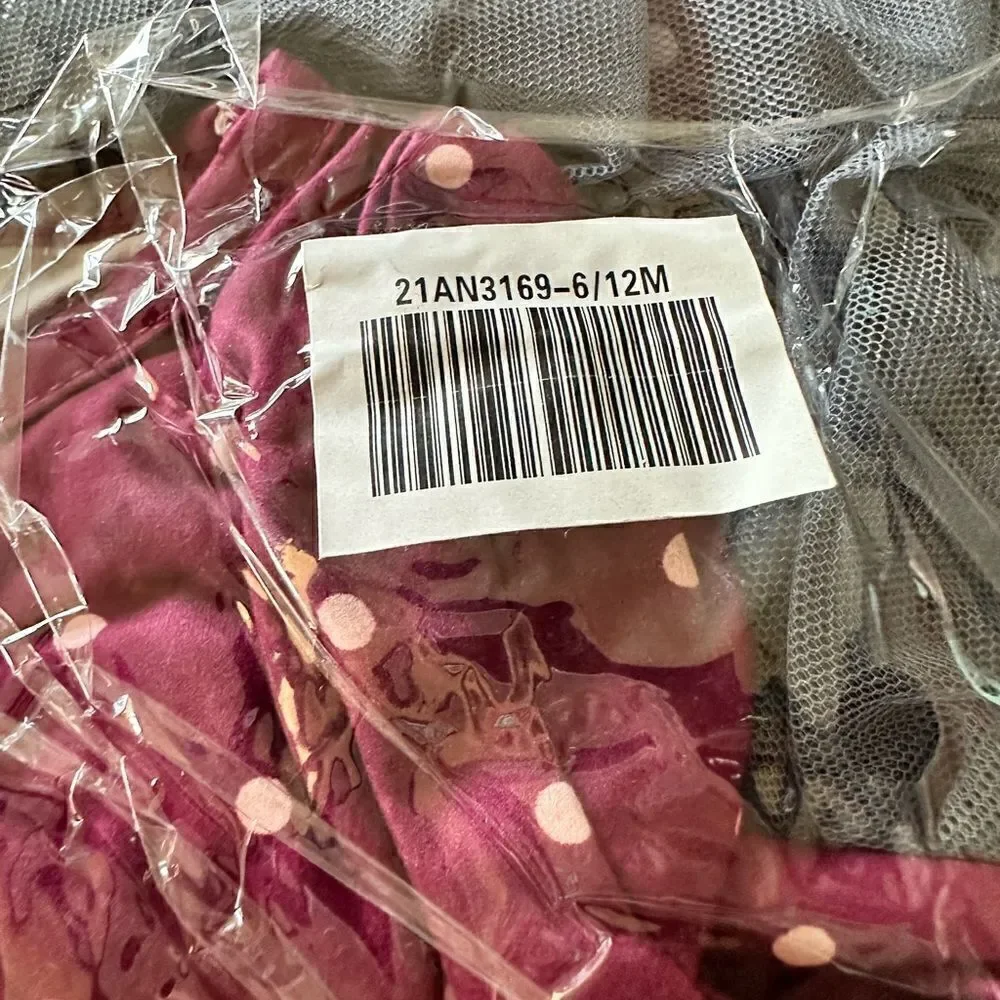 NWT Girls Maroon Llama Romper with Gray Lined Tulle Tutu & Polka Dots